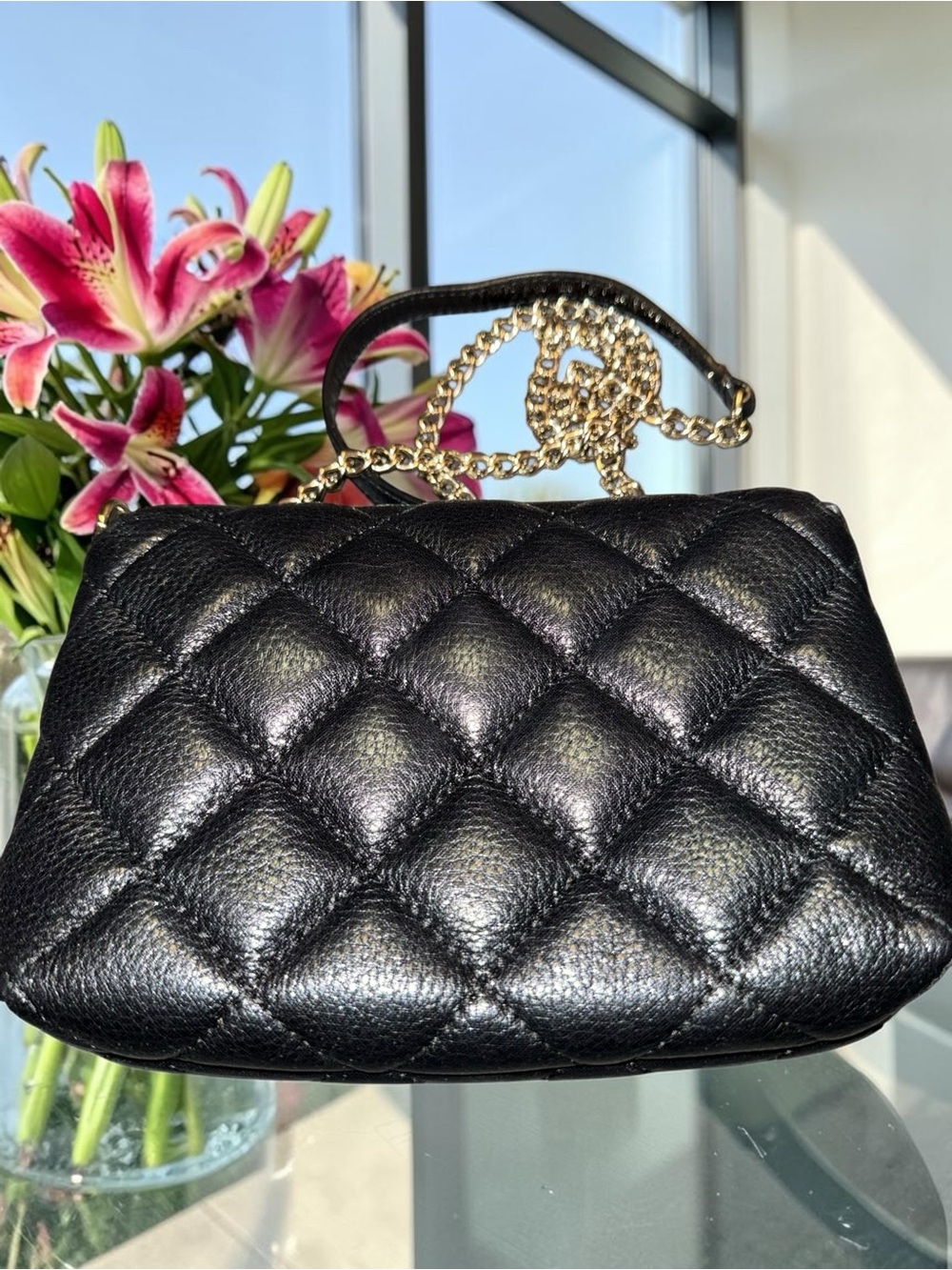 Kate Spade Quilted Black Leather Crossbody Bag with Metal Chain - Picture 3 of 9